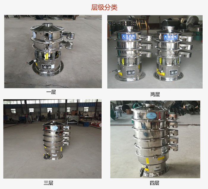 小型不銹鋼振動篩層級展示：一層，兩層，三層，四層等。