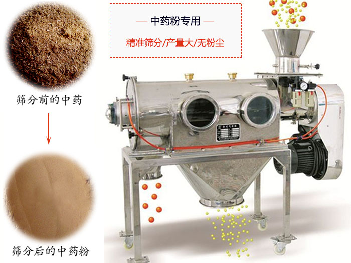 WQS50-130臥式氣流篩：中藥粉專用篩：精度篩分/產(chǎn)量大/無(wú)粉塵符合標(biāo)準(zhǔn)。