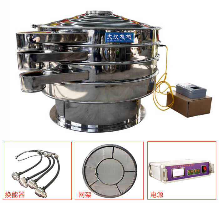  全不銹鋼超聲波振動(dòng)篩內(nèi)部組成：換能器，網(wǎng)架，電源。