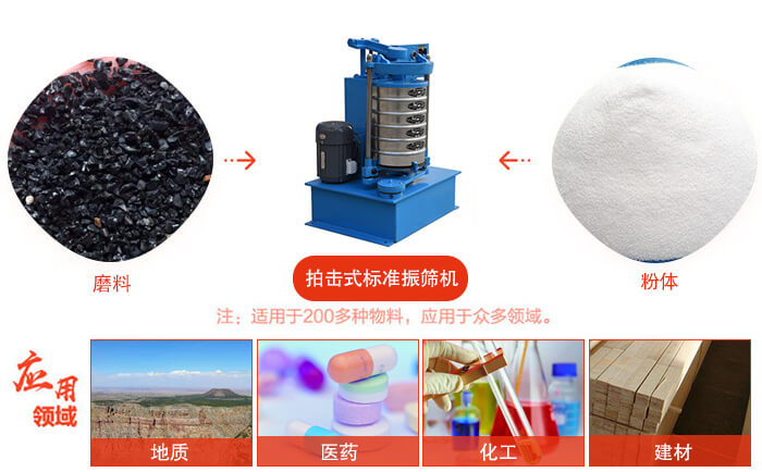 拍擊篩適用于多種物料顆粒狀，粉狀，不規(guī)則物料的篩分。